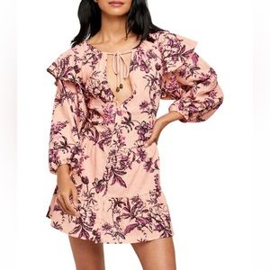Free People Sunbaked Floral Long Sleeve Swing Minidress
